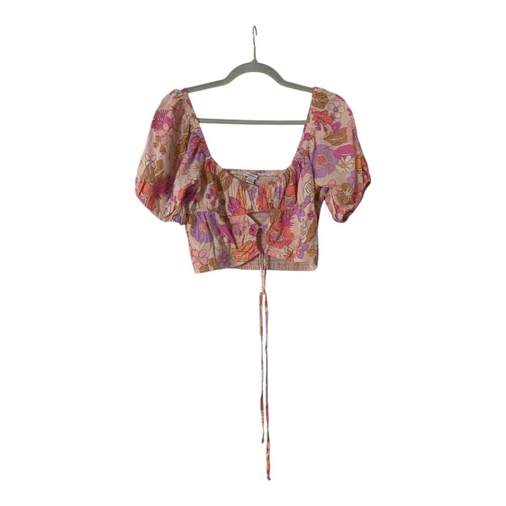 American Eagle Smocked Crop Top Pink Floral Size Medium - Picture 6 of 7